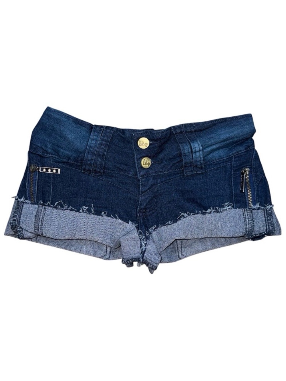 Y2K Low Rise Micro Mini Jean Shorts Sz 1/25 Double Button Zipper Pocket grunge